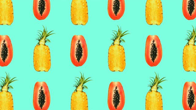 Fashion motion design. Papaya and Pineapple Pattern Mix fresh fruits