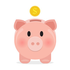 Sparschwein Geld sparen Flat Design Icon isoliert auf weißem Hintergrund - 228156262