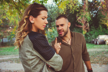 beautiful young love couple having fight  arguing  in relationship concept