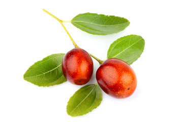 Unabi fruits (Ziziphus,jujube) with leaves isolated.