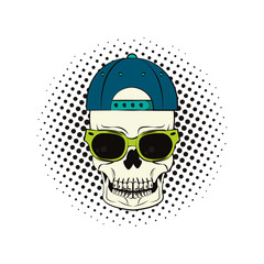 Skull with sunglasses and hat