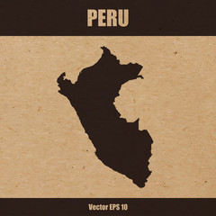 Detailed map of Peru on craft paper