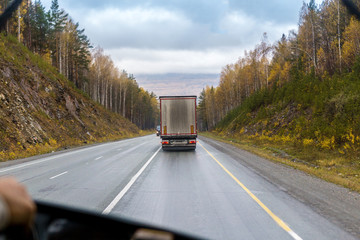 view of the highway from the cab