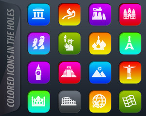 Travel and Wonders icons set