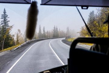 view of the highway from the cab