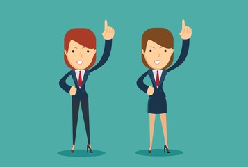 Business woman pointing a finger. Stock flat vector illustration.