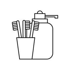 liquid soap and brushes bathroom