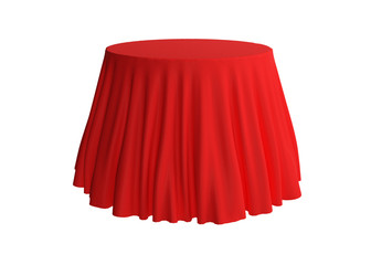 Red silk tablecloth on a white background, template, mockup for design, 3d rendering.