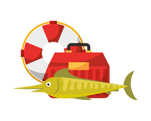 bucket with swordfish and boots fishing equipment hobby