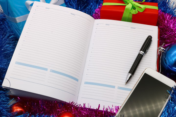 notebook to record affairs for christmas and new year, gifts, decorations