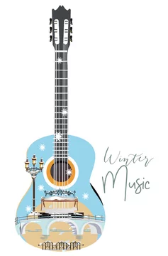 Winter music. Abstract guitar decorated with snowflakes and notes. Vector  illustration. Stock Vector | Adobe Stock