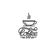 Coffee outline emblem white background. Vector illustration