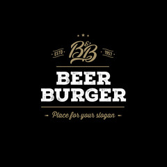 Beer and Burger Grunge Black. Vector illustration