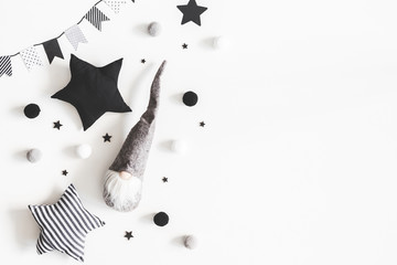 Christmas composition. Christmas scandinavian decorations on white background. Flat lay, top view, copy space