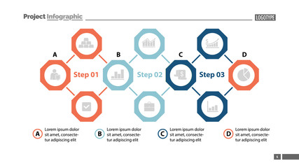 Four elements process chart slide template. Business data. Option, diagram, design. Creative concept for infographic, presentation. Can be used for topics like management, consulting, workflow.