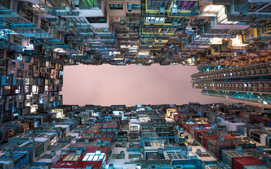 Fototapeta na wymiar Angle View Of Residential Building In Hong Kong On October 10, 2018
