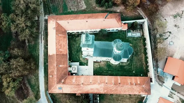beautiful monastery on the mountain slopes drone footage-Monastery Jazak