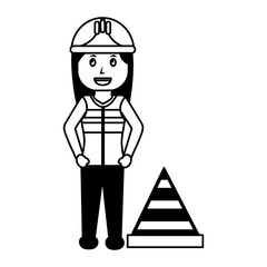woman constructor employee with traffic cone