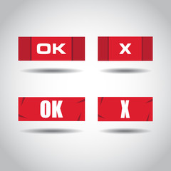 OK and Cancel. Check mark stickers. Vector illustration