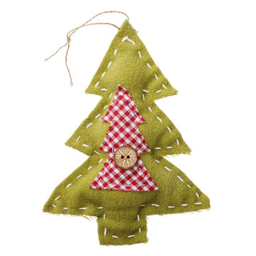 Toy fir as decoration for christmas holidays isolated on white background