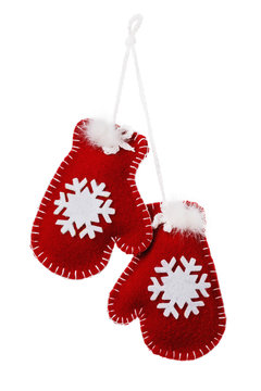 Toy mittens as decorations for Christmas holidays, isolated on white background