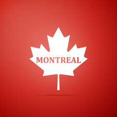 Canadian maple leaf with city name Montreal icon isolated on red background. Flat design. Vector Illustration