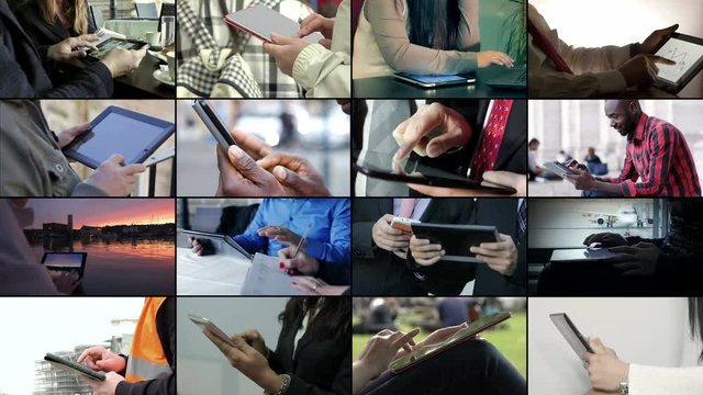 hands typing on computer keyboard. Business,technology,modernity- multiscreen