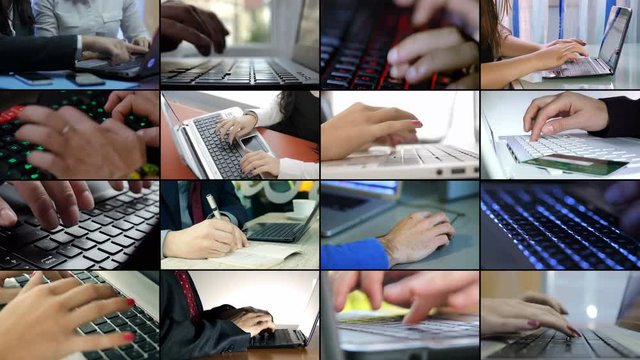 multiscreen of of business,technology. hands typing on computers