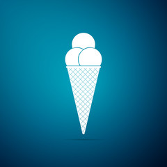 Ice cream in waffle cone icon isolated on blue background. Flat design. Vector Illustration
