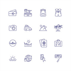 Journey line icon set. Airport, flight, ticket. Tourism concept. Can be used for topics like trip, travel, vacation
