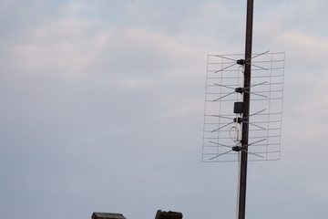 Yagi DVBT tv reception antenna installed on the wall. Broadband signal reception