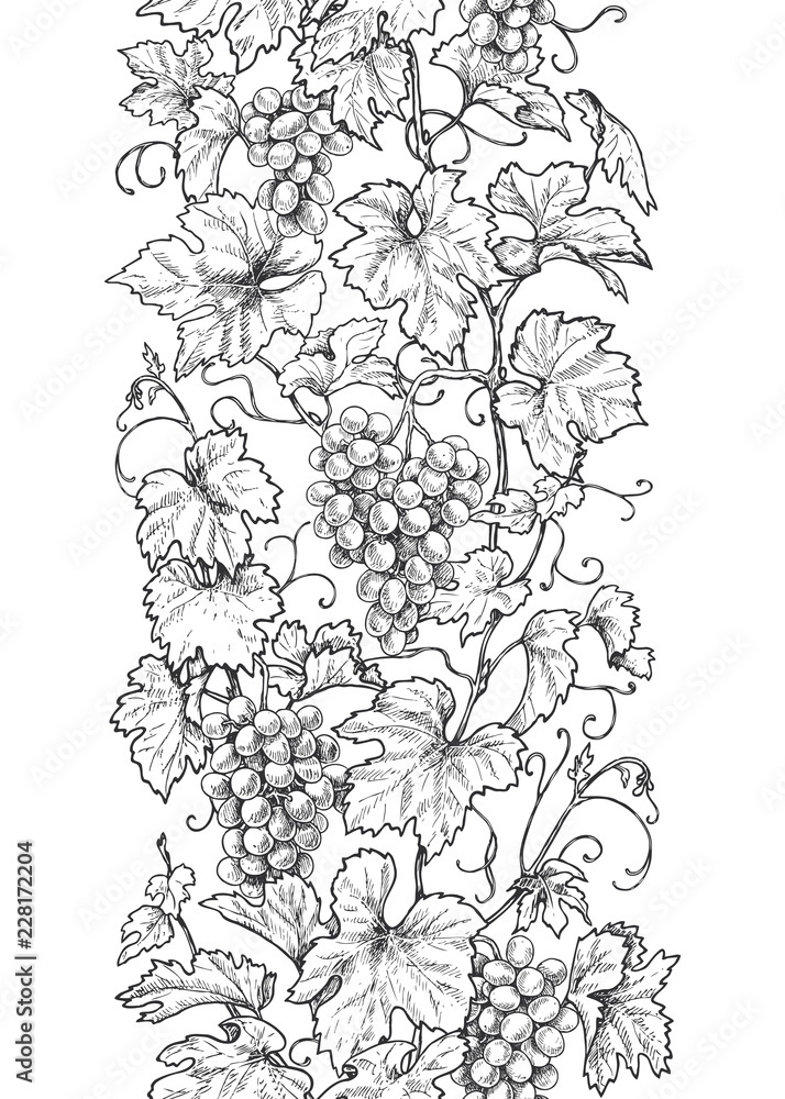 Wall mural seamless vertical pattern with grapes