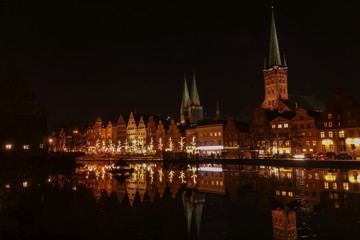 famous city of Lübeck at night in winter