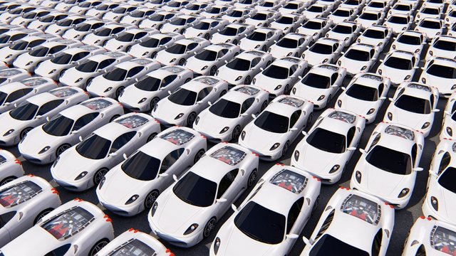 Fototapeta White sports cars in sunny weather. 3D Rendering