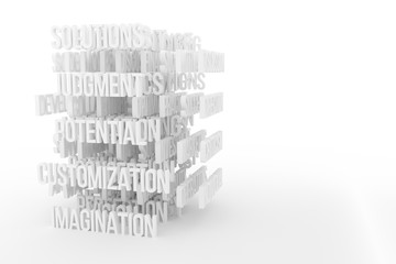 Potential, Imagination, business conceptual gray or black and white B&W 3D rendered words.