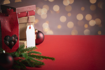 Gifts and candy bag with Christmas lights
