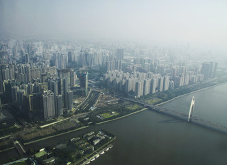 Guangzhou Pearl river view and from windows of Canton tower China republic