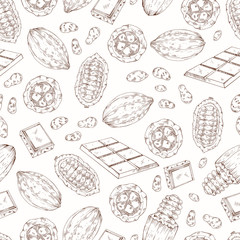 Hand drawn cocoa seamless pattern, vector