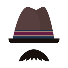 hipster moustache and hat on white background