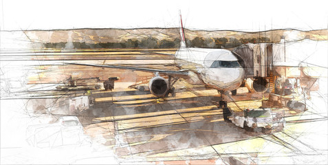 airplane at the airport sketch © FrankBoston