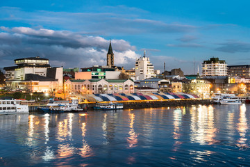 The city of Valdivia at the shore of Calle-Calle river, Region de Los Rios, Chile