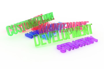Strategy, Development, business conceptual colorful 3D rendered words. Wallpaper, message, backdrop & digital.