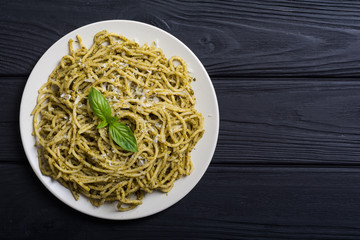 Pasta spaghetti with sauce pesto