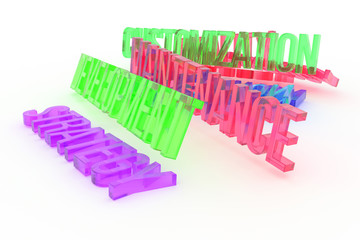 Strategy, Development, business conceptual colorful 3D rendered words. Typography, background, digital & message.