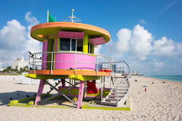 Colorufl lifeguard tower on South Beach in Miami, Florida