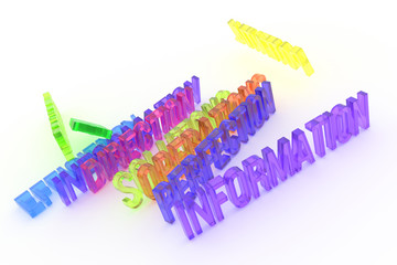 Perfection, Information, business conceptual colorful 3D rendered words. Background, cgi, abstract & positive.