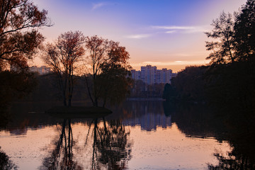 sunset over lake Minsk