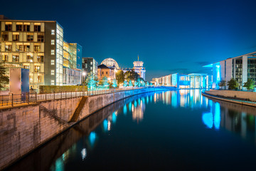 Berlin government district with Spree river at twilight, central Berlin Mitte, Germany