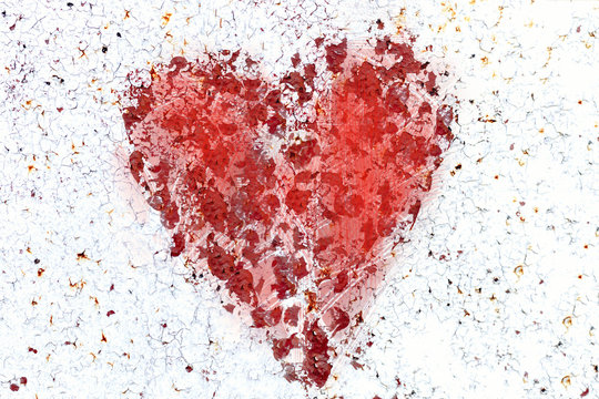 Broken heart. Red spot in the shape of a heart on white background.