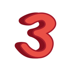 Naklejka premium red three number 3d font on white background